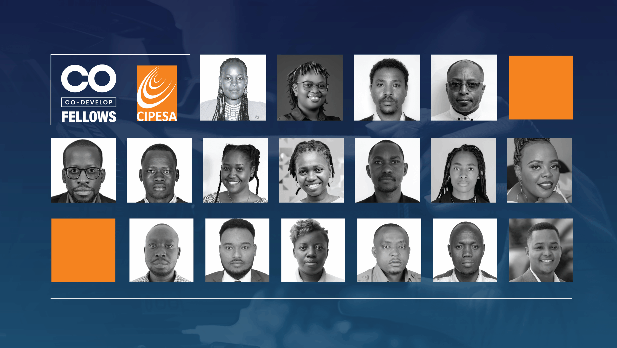 DPI Journalism Fellowship cohort — twenty East African journalists, photographed together.